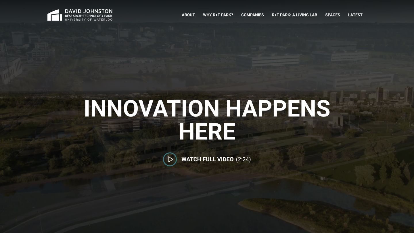 David Johnston Research + Technology Park website homepage